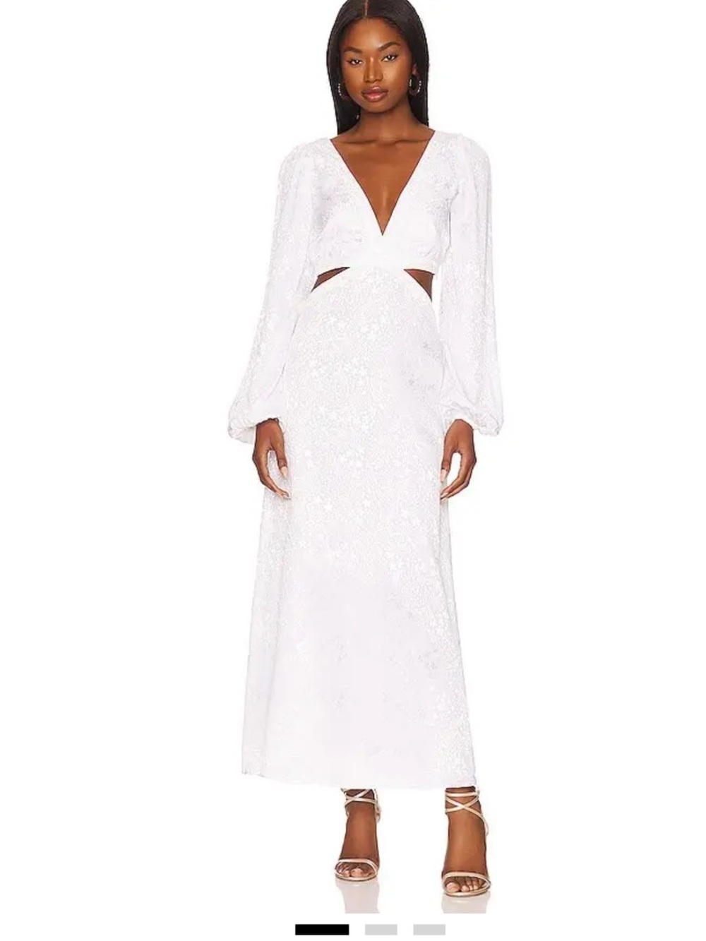 AFRM White Cutout V-Neck Maxi Dress with Long Sleeves